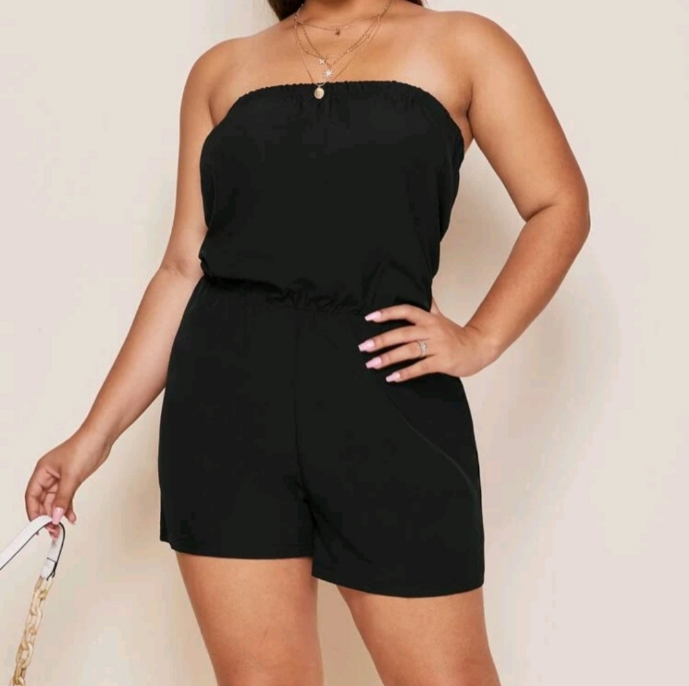Black strapless romper